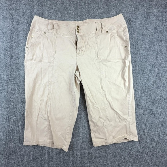Cato Pants - Cato Shorts Womens 26W Beige Bermuda Twill Flat Front Stretch Zip Fly‎ Pockets
